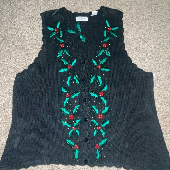 Westbound Black Sleeveless Cardigan with Green and Red Embroidery - Picture 2 of 6